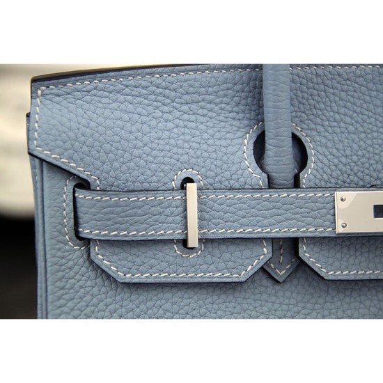 Fake Hermes Birkin 30cm 35cm Bag In Blue Lin Clemence Leather Replica