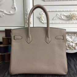 Fake Hermes Birkin 30cm 35cm Bag In Grey Clemence Leather Replica