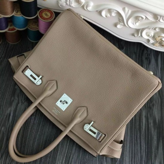 Fake Hermes Birkin 30cm 35cm Bag In Grey Clemence Leather Replica