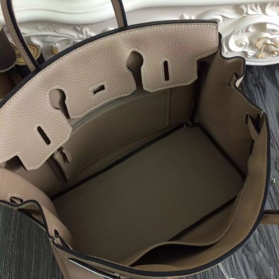 Fake Hermes Birkin 30cm 35cm Bag In Grey Clemence Leather Replica