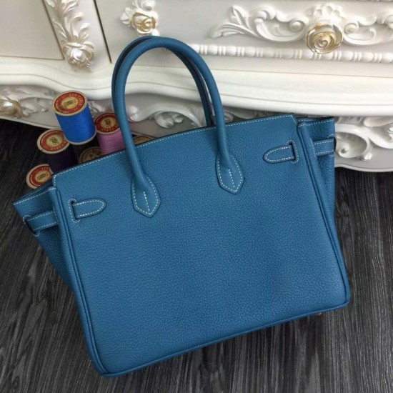 Replica Hermes Birkin 30cm 35cm Bag In Jean Blue Clemence Leather