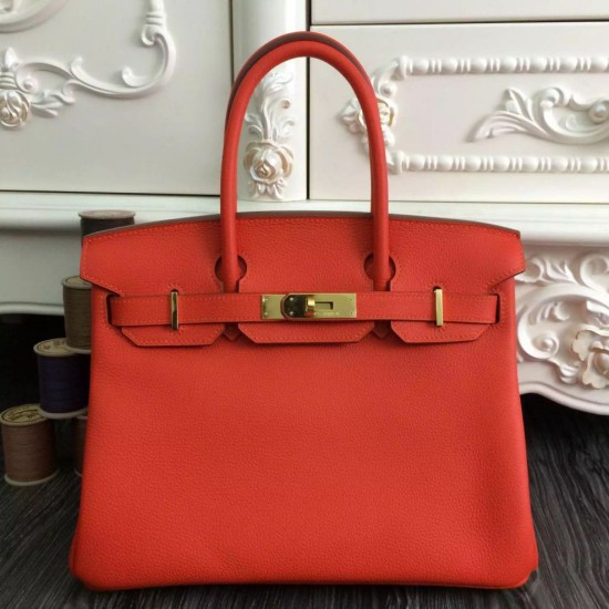 Replica Hermes Birkin 30cm 35cm Bag In Orange Clemence Leather