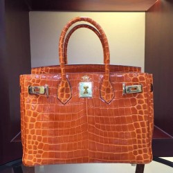 Fake Hermes Birkin 30cm 35cm Bag In Orange Crocodile Leather Replica