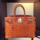 Fake Hermes Birkin 30cm 35cm Bag In Orange Crocodile Leather Replica