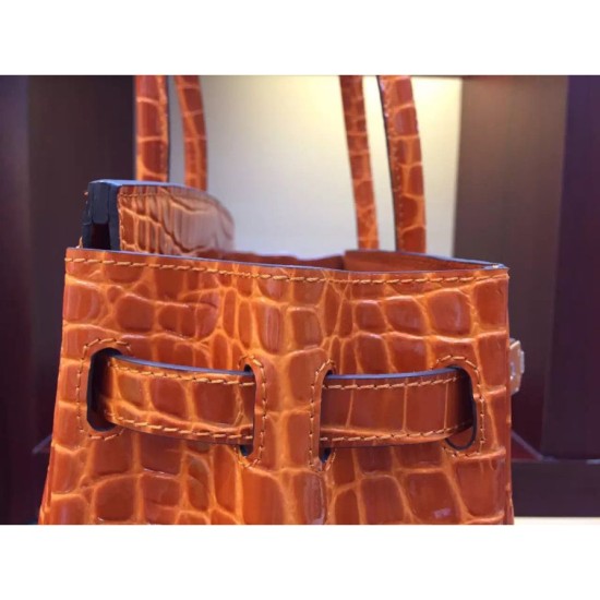 Fake Hermes Birkin 30cm 35cm Bag In Orange Crocodile Leather Replica