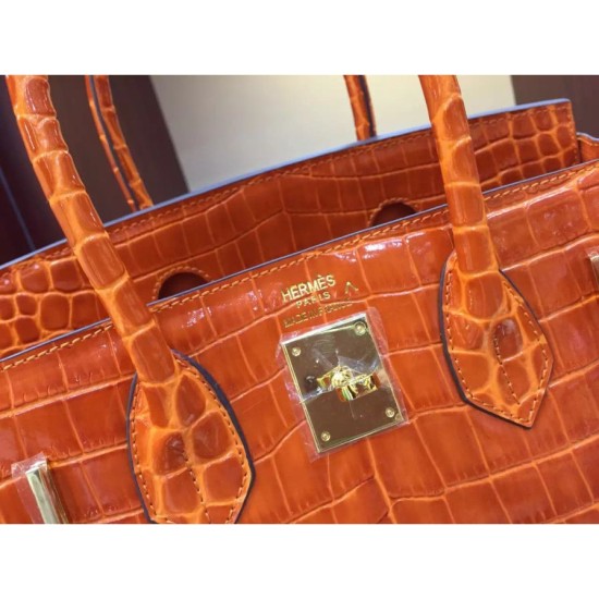 Fake Hermes Birkin 30cm 35cm Bag In Orange Crocodile Leather Replica