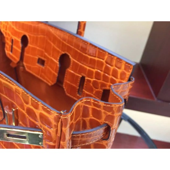 Fake Hermes Birkin 30cm 35cm Bag In Orange Crocodile Leather Replica