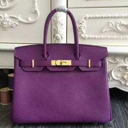 Replica Hermes Birkin 30cm 35cm Bag In Purple Clemence Leather