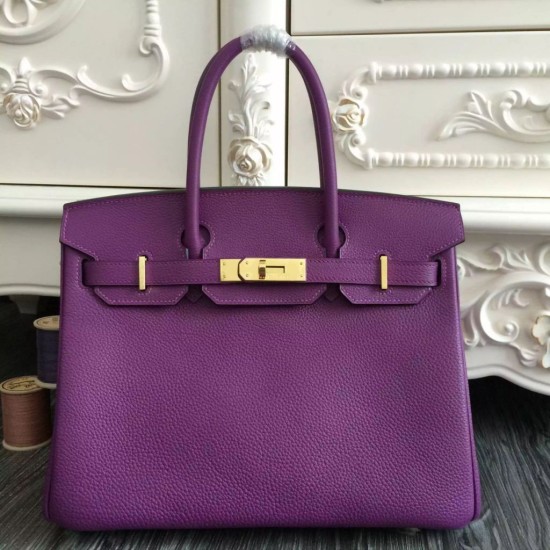 Replica Hermes Birkin 30cm 35cm Bag In Purple Clemence Leather