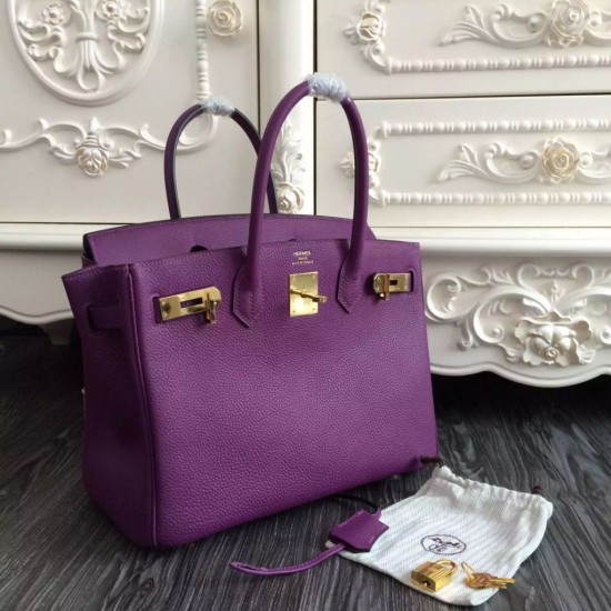 Replica Hermes Birkin 30cm 35cm Bag In Purple Clemence Leather