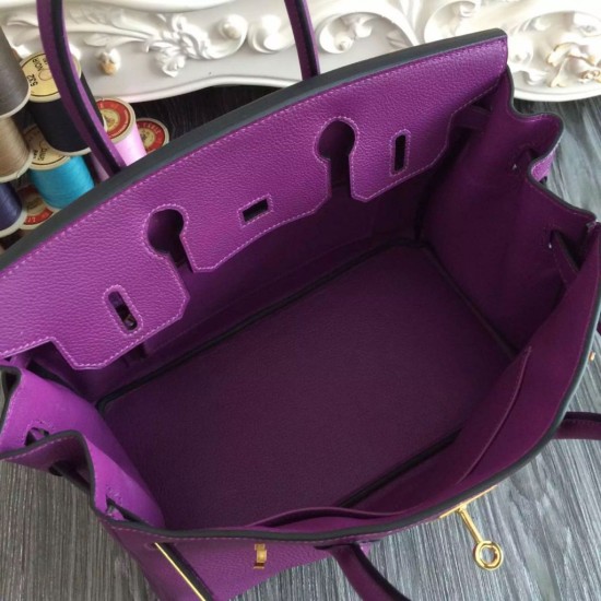 Replica Hermes Birkin 30cm 35cm Bag In Purple Clemence Leather