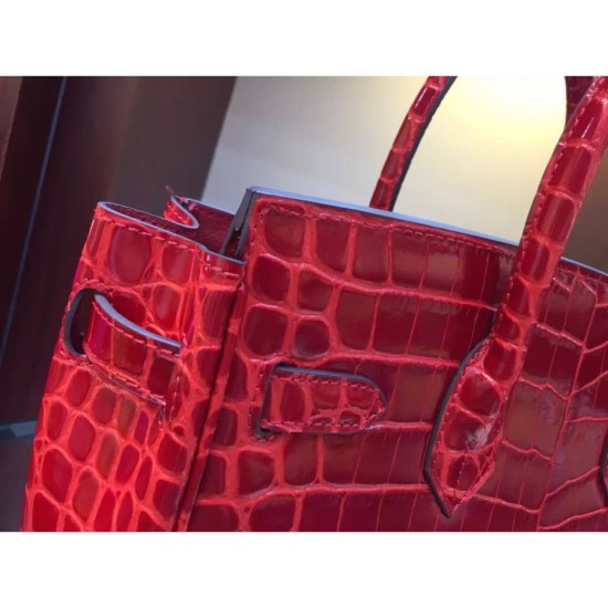 Fake Hermes Birkin 30cm 35cm Bag In Red Crocodile Leather Replica