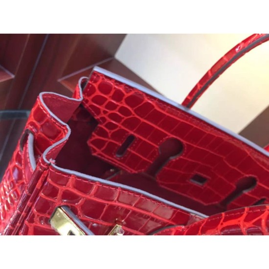 Fake Hermes Birkin 30cm 35cm Bag In Red Crocodile Leather Replica
