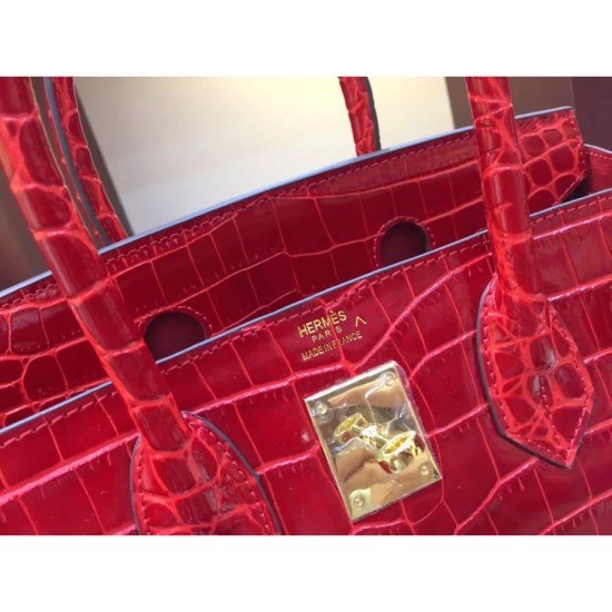 Fake Hermes Birkin 30cm 35cm Bag In Red Crocodile Leather Replica