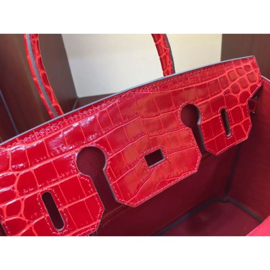 Fake Hermes Birkin 30cm 35cm Bag In Red Crocodile Leather Replica