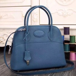Replica Hermes Bolide Tote Bag In Blue Leather