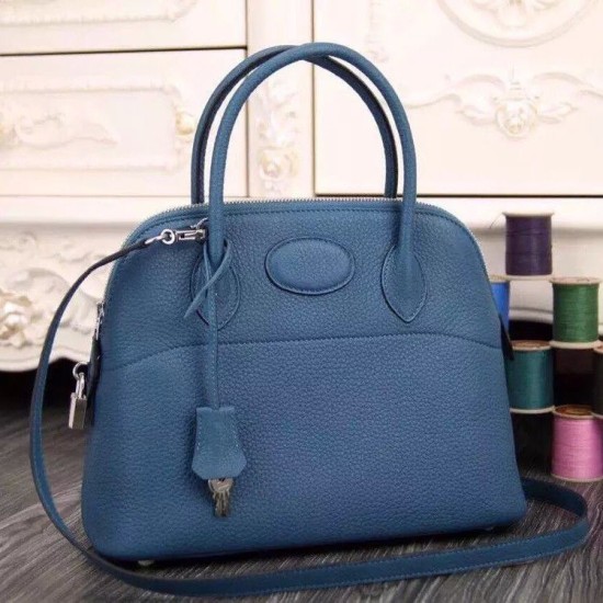 Replica Hermes Bolide Tote Bag In Blue Leather
