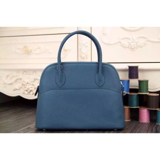 Replica Hermes Bolide Tote Bag In Blue Leather