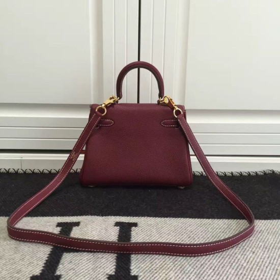 Fake Hermes Kelly 20cm Bag In Bordeaux Clemence Leather Replica