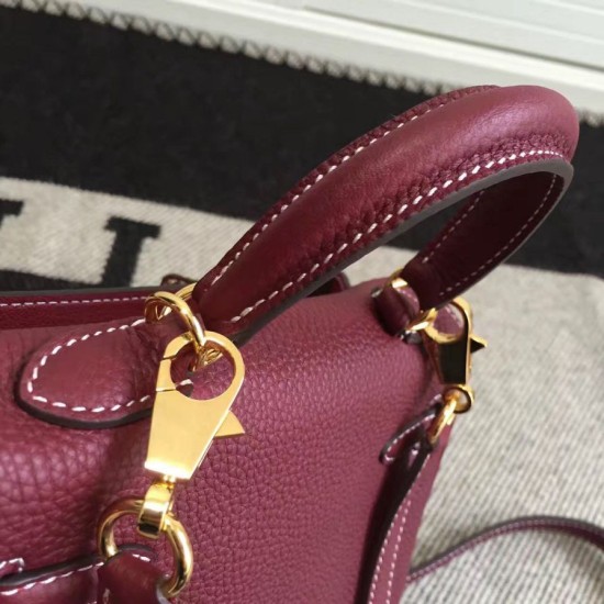 Fake Hermes Kelly 20cm Bag In Bordeaux Clemence Leather Replica