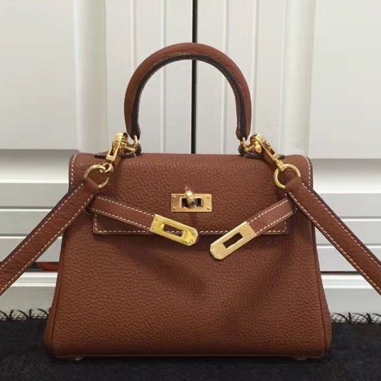 Fake Hermes Kelly 20cm Bag In Brown Clemence Leather Replica