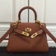 Fake Hermes Kelly 20cm Bag In Brown Clemence Leather Replica