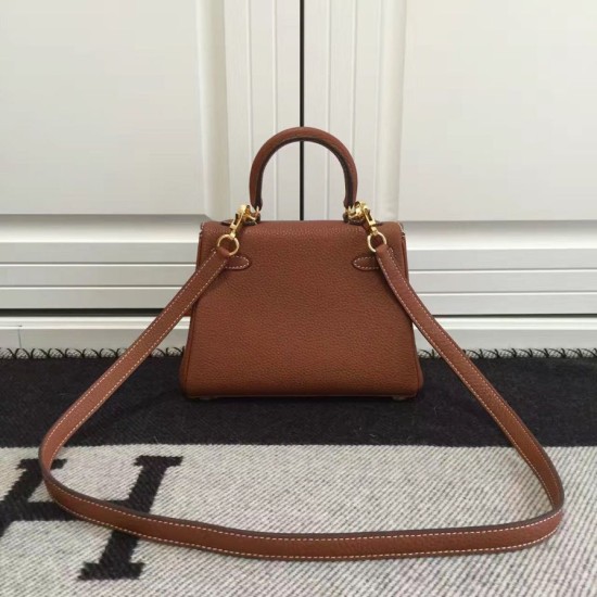 Fake Hermes Kelly 20cm Bag In Brown Clemence Leather Replica