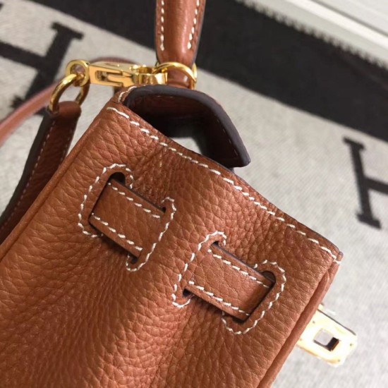 Fake Hermes Kelly 20cm Bag In Brown Clemence Leather Replica