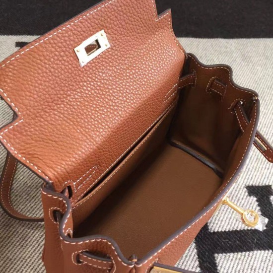 Fake Hermes Kelly 20cm Bag In Brown Clemence Leather Replica