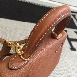 Fake Hermes Kelly 20cm Bag In Brown Clemence Leather Replica