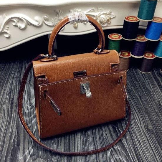 Fake Hermes Kelly 20cm Bag In Brown Epsom Leather Replica