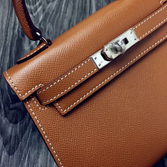 Fake Hermes Kelly 20cm Bag In Brown Epsom Leather Replica