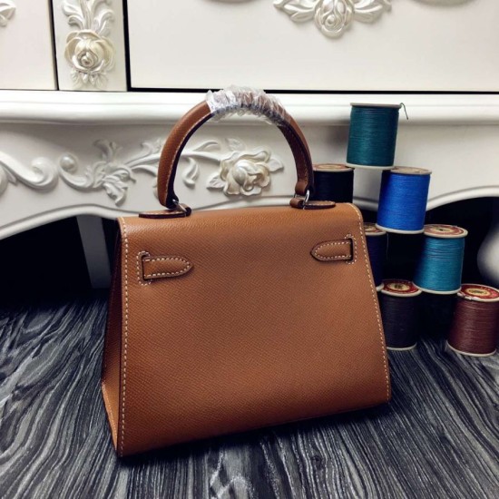 Fake Hermes Kelly 20cm Bag In Brown Epsom Leather Replica
