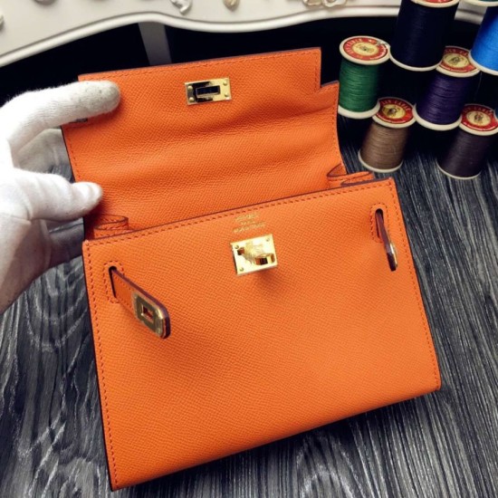 Fake Hermes Kelly 20cm Bag In Orange Epsom Leather Replica