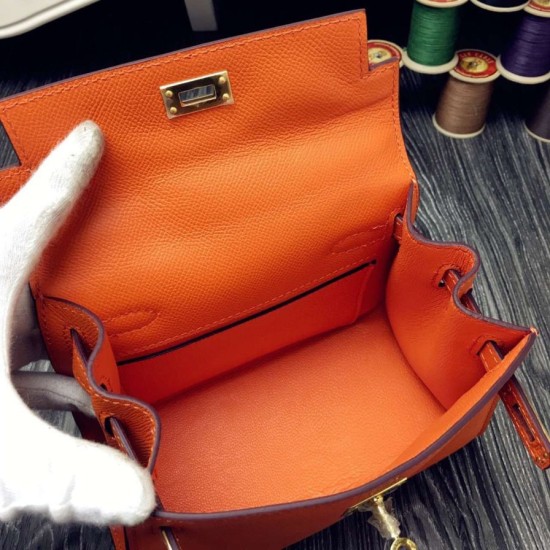 Fake Hermes Kelly 20cm Bag In Orange Epsom Leather Replica