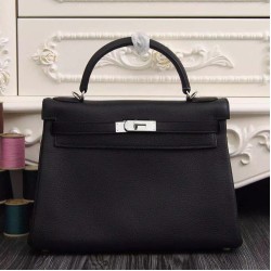 Replica Hermes Kelly Bag 28,32CM In Black Clemence Leather