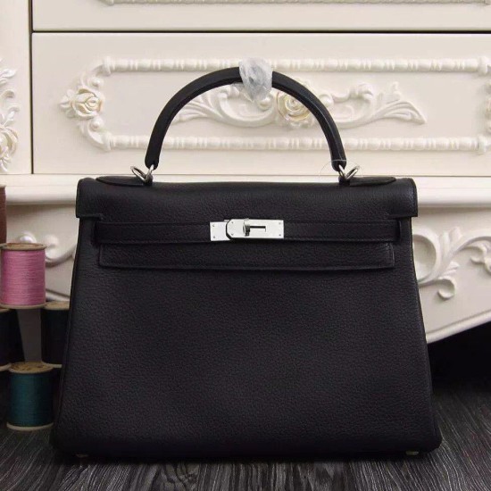 Replica Hermes Kelly Bag 28,32CM In Black Clemence Leather