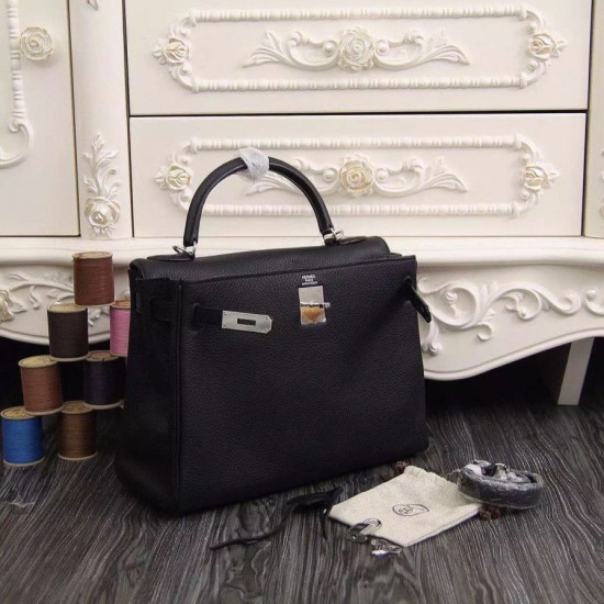 Replica Hermes Kelly Bag 28,32CM In Black Clemence Leather