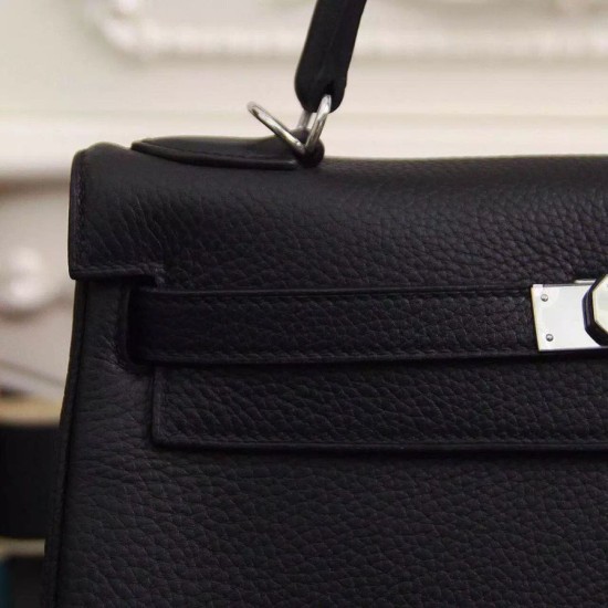 Replica Hermes Kelly Bag 28,32CM In Black Clemence Leather