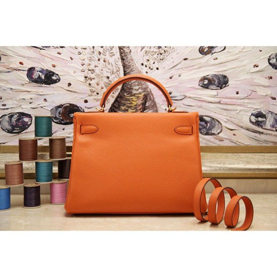 Replica Hermes Kelly Bag 28,32CM  In Orange Clemence Leather