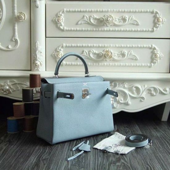 Replica Hermes Kelly Bag In Azure Clemence Leather