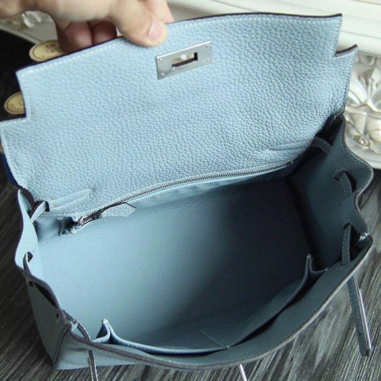 Replica Hermes Kelly Bag In Azure Clemence Leather