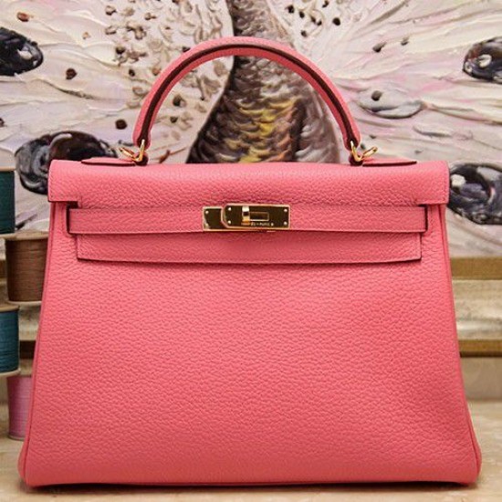 Replica Hermes Kelly Bag In Rose Lipstick Clemence Leather