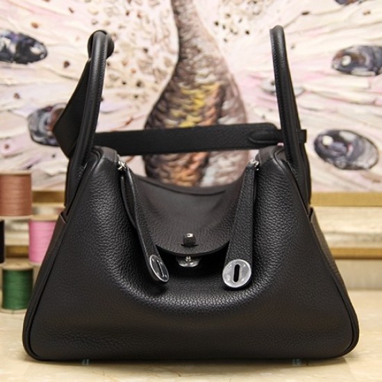 Fake Hermes Lindy 26cm 30cm 34cm Bag In Black Leather Replica