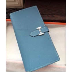 Fake Hermes Bearn Wallet In Blue Jean Epsom Leather Replica