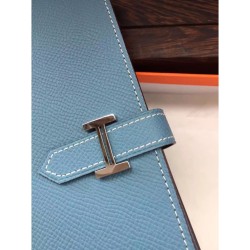 Fake Hermes Bearn Wallet In Blue Jean Epsom Leather Replica