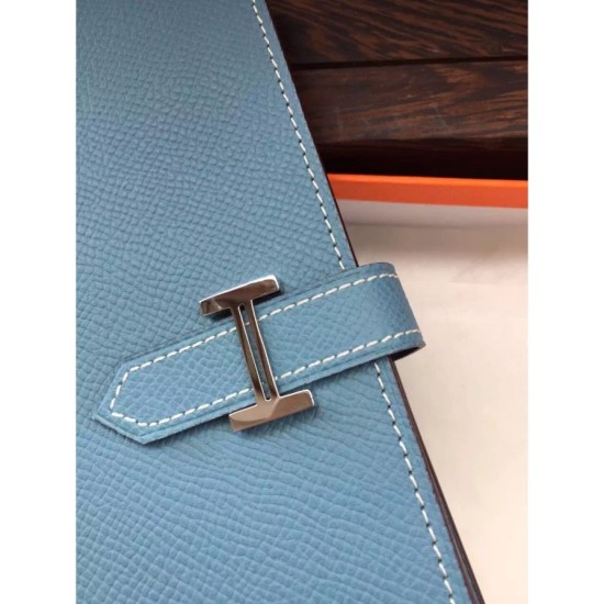 Fake Hermes Bearn Wallet In Blue Jean Epsom Leather Replica
