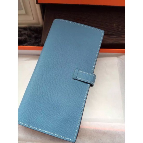 Fake Hermes Bearn Wallet In Blue Jean Epsom Leather Replica