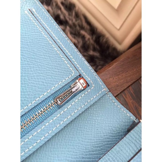 Fake Hermes Bearn Wallet In Blue Jean Epsom Leather Replica