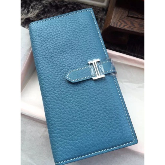 Fake Hermes Bearn Wallet In Blue Jean Leather Replica